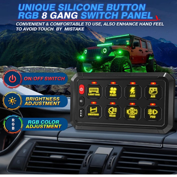 Πίνακας διακόπτη αφής οκτώ πλήκτρων με δώδεκα πλήκτρα, κατάλληλος για τροποποίηση RV Jeep Yacht, ρυθμιζόμενο χρώμα RGB οκτώ κατευθύνσεων