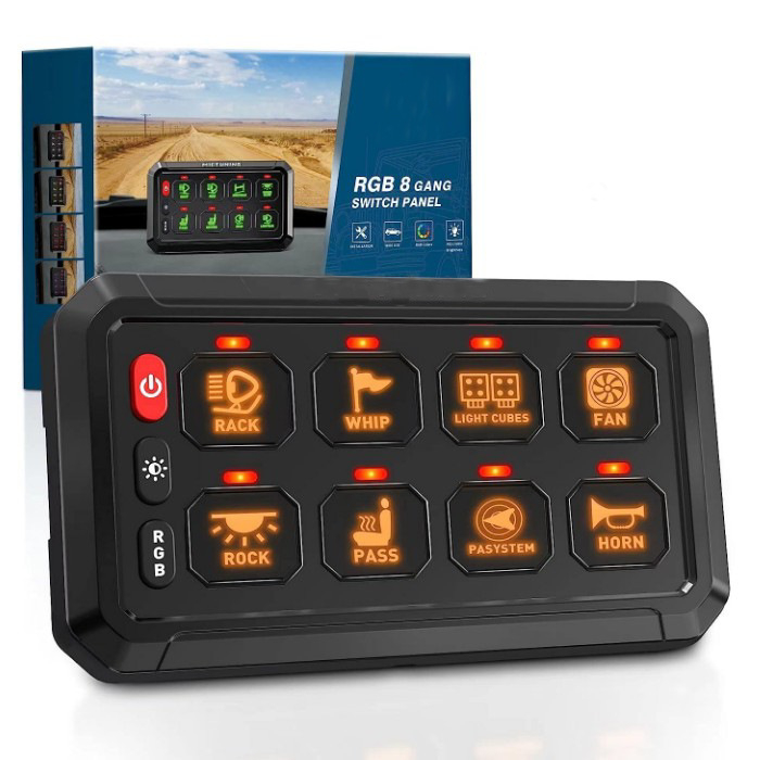 Kaheksa-nupuga kaheteistkümne nupuga puutetundlik lülitipaneel, mis sobib haagissuvila, Jeepi jahi modifikatsioonidele, RGB-ga reguleeritav värv, kaheksa asendit