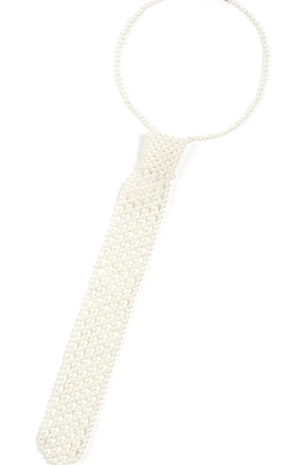 Moteriškas kaklaraištis su dirbtiniais perlais, rankomis austas madingas marškinių formos kaklaraištis, mažas kaklaraištis su perlais, tinkantis visiems metų laikams