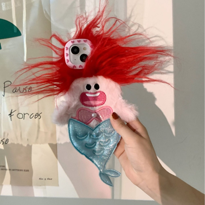 Pliušinis, keistas undinėlės formos telefono dėklas, tinkantis iPhone 17, Apple 16, 14/15 Pro Max, smūgiams atsparus 11 colių