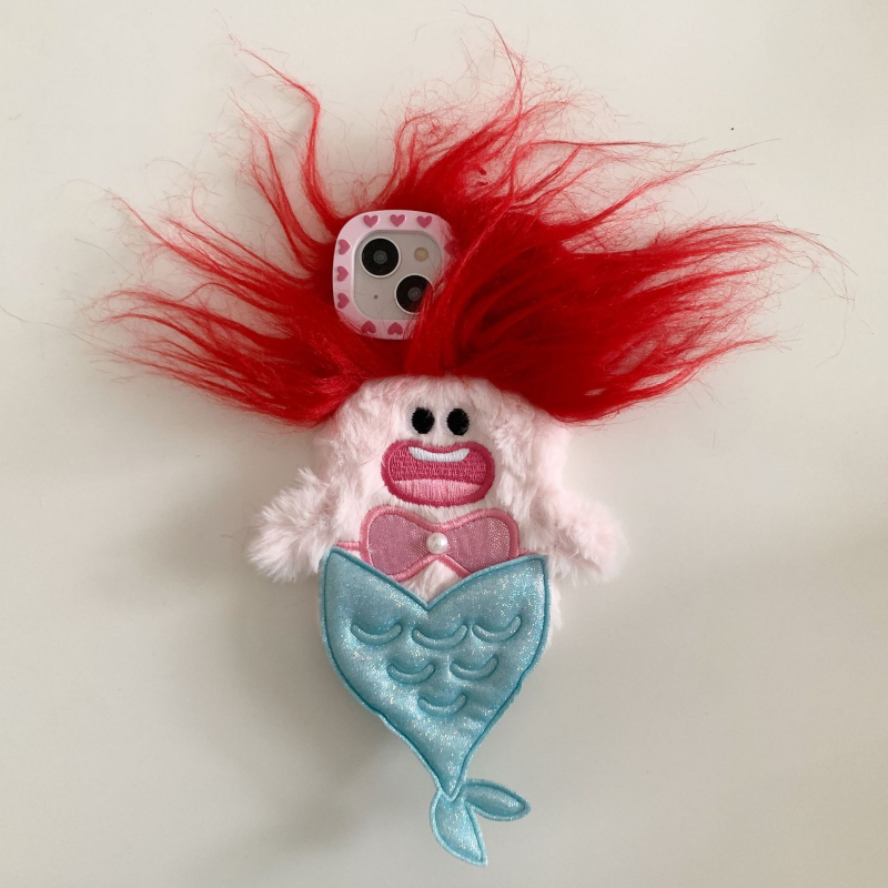 Pliušinis, keistas undinėlės formos telefono dėklas, tinkantis iPhone 17, Apple 16, 14/15 Pro Max, smūgiams atsparus 11 colių