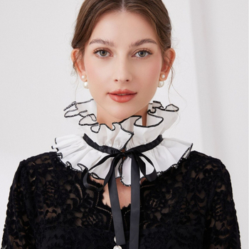 25 Nauja rūmų apykaklė su raukiniais, juodai balta medvilnine kaklo dalimi, su klostuotomis kaklo apsaugos detalėmis, vertikali apykaklė, prancūziškas šalikas, netikras apykaklės išorinis sparnas.