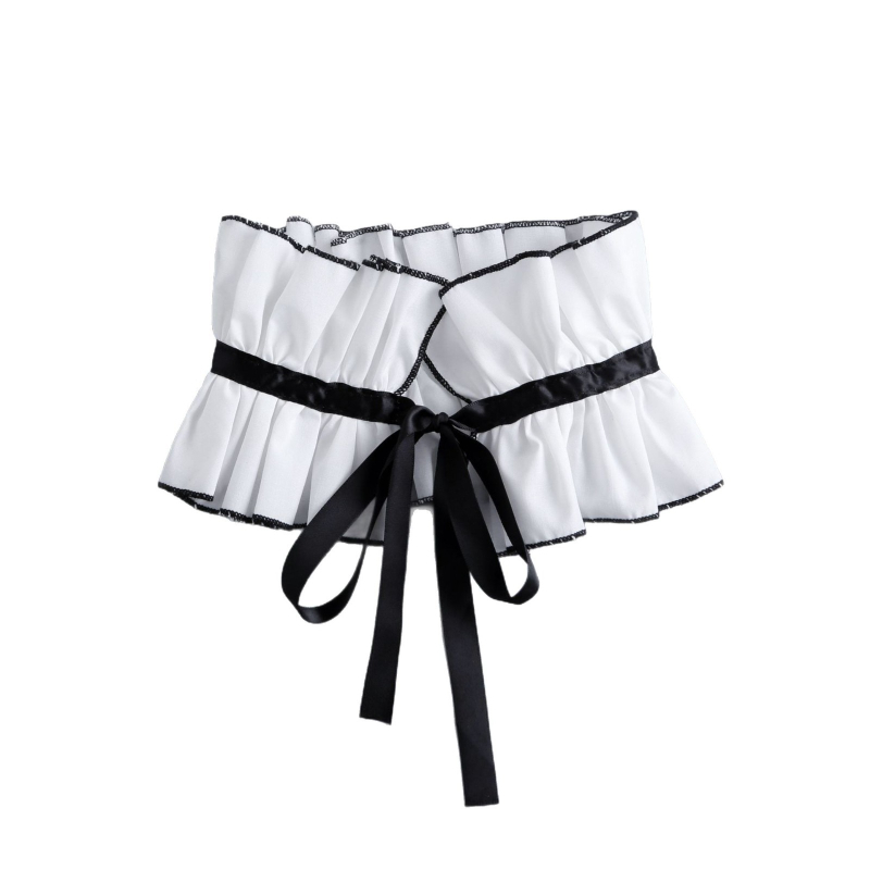 25 Nauja rūmų apykaklė su raukiniais, juodai balta medvilnine kaklo dalimi, su klostuotomis kaklo apsaugos detalėmis, vertikali apykaklė, prancūziškas šalikas, netikras apykaklės išorinis sparnas.