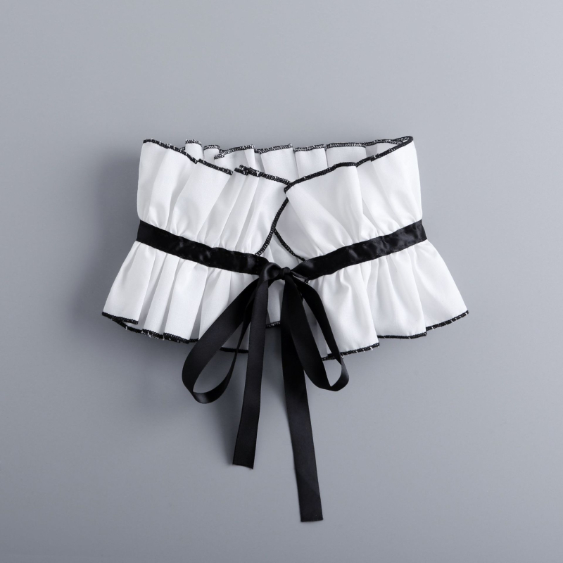 25 Nauja rūmų apykaklė su raukiniais, juodai balta medvilnine kaklo dalimi, su klostuotomis kaklo apsaugos detalėmis, vertikali apykaklė, prancūziškas šalikas, netikras apykaklės išorinis sparnas.