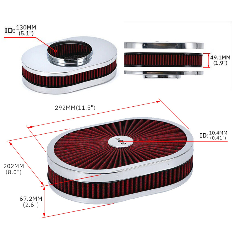 Šķērsrobežu 12 "x 2" ovāls gaisa filtra gaisa plūsmas attīrītājs ir piemērots 5-1/8" saskarnei