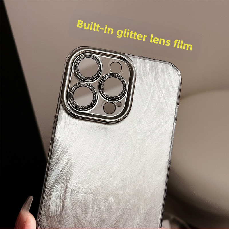 Vhodné pre Apple 15PM s krytom na objektív, fóliou na perové vlákno, pokročilé ochranné puzdro na iPhone 16 s trblietkami a galvanicky pokovovaným povrchom