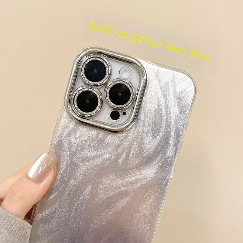 Vhodné pre Apple 15PM s krytom na objektív, fóliou na perové vlákno, pokročilé ochranné puzdro na iPhone 16 s trblietkami a galvanicky pokovovaným povrchom