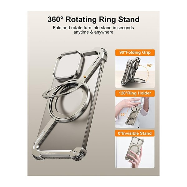Z Shell mobiltelefon tok Apple 15Promax fém szegély nélküli légzsákos esésgátló 360°-ban forgó állvánnyal 15"-hoz