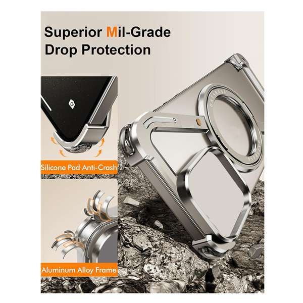 Z Shell mobiltelefon tok Apple 15Promax fém szegély nélküli légzsákos esésgátló 360°-ban forgó állvánnyal 15"-hoz
