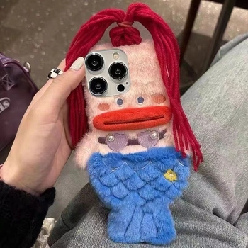 Carcasă de telefon Ins Plush Mermaid pentru Apple 15, iPhone 16, drăguță 14, desene animate 13/12, moale, 11, femei