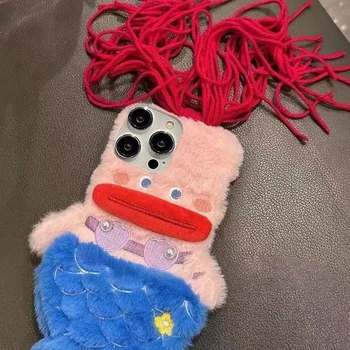 Carcasă de telefon Ins Plush Mermaid pentru Apple 15, iPhone 16, drăguță 14, desene animate 13/12, moale, 11, femei