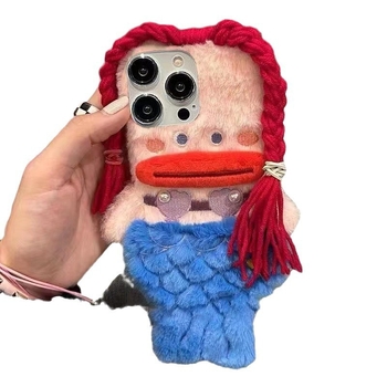 Carcasă de telefon Ins Plush Mermaid pentru Apple 15, iPhone 16, drăguță 14, desene animate 13/12, moale, 11, femei