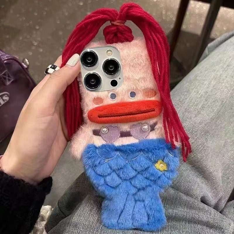 Plīša nāriņas maciņš Apple iPhone 15, iPhone 16, jauks 14, multfilmu 13/12, mīksts maciņš 11 sievietēm