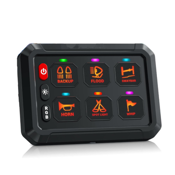 Šešių mygtukų jungiklių skydelis su 6 padėčių 3 režimų perjungimo LED jungikliu, RGB reguliuojamas apšvietimas, tinkantis jachtoms, 7 spalvos