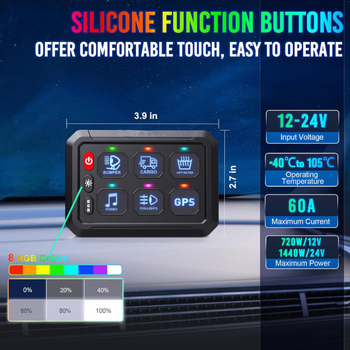 Шестбутонен панел с превключватели, 6-позиционен 3-режимен LED превключвател, RGB регулируема светлина, подходящ за яхта, 7 цвята