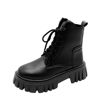 2025 m. rudens ir žiemos nauji europietiški ir amerikietiški didelių dydžių apvalių pirštų, suvarstomi storu kulnu, užtrauktuku šone, moterims, paruošti pardavimui.