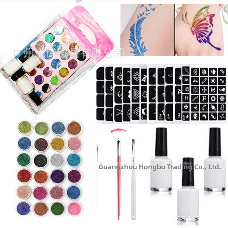 Експлозивен маникюр, рисуване, полуперманентен, летен, прост комплект за татуировки с брокат, сценичен грим, гореща разпродажба
