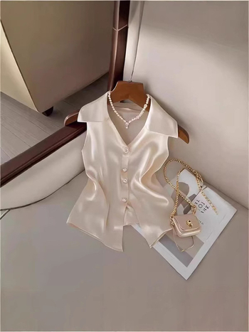 8383 Lääne stiilis luksuslik šikk väike särk 2024 Disain Sense Hele Küps Prantsuse Nišš Ainulaadne Kaunis Šampanjavärv