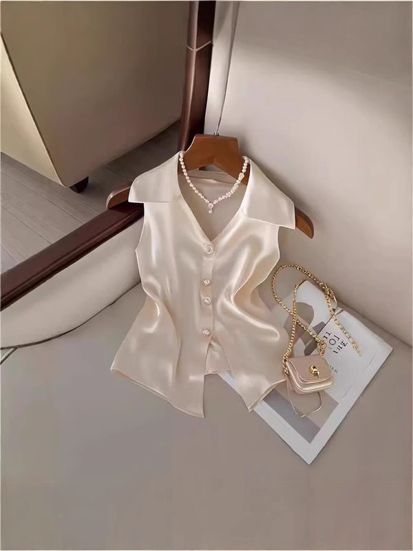 8383 Lääne stiilis luksuslik šikk väike särk 2024 Disain Sense Hele Küps Prantsuse Nišš Ainulaadne Kaunis Šampanjavärv