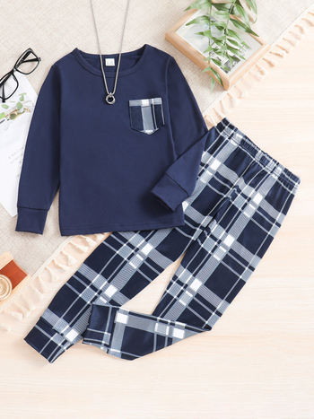 Sõltumatu jaama tarnija Zhongdas poiste ühevärvilised pikkade varrukatega ruudulised püksid koduriiete pidžaamaülikonnad