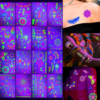 Ģeometriskā raksta fluorescējoša tetovējuma sejas uzlīme bāra koncerta ballītes atmosfērai ūdensizturīga, ilgstoša fluorescējoša tetovējuma uzlīme