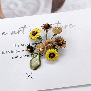 Καρφίτσα Van Gogh με το Δάσος Ηλίανθου για Γυναίκες, Καρφίτσα Υψηλής Ποιότητας, Αξεσουάρ Λουλουδιών, Ελαφριά Πολυτελής Καρφίτσα Πέτου με Λουλούδι για Γυναίκες