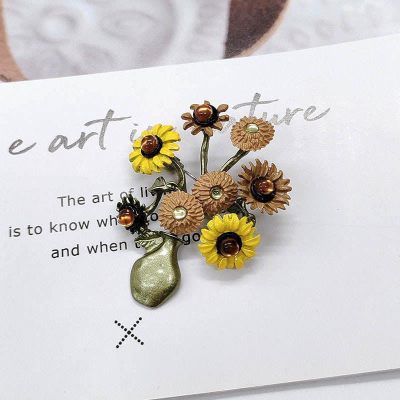 Van Gogo saulėgrąžų miško sagė moterims, prabangus segtukas, gėlės aksesuaras, lengvas, prabangus, prabangus gėlės atlapo segtukas moterims