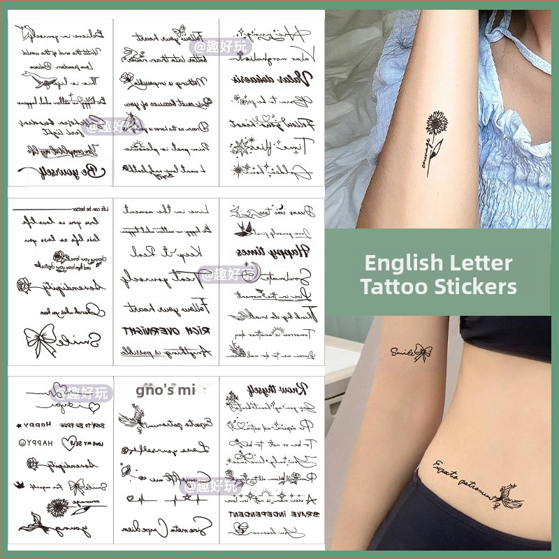 Inglise tähega tätoveeringukleebis naistele, tipptasemel, Sense Ins, väike, värske ja lahe, väikese figuuriga, veekindel, higikindel, kauakestev tätoveeringukleebis