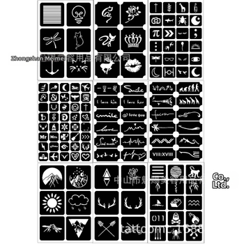 Šablóna na vystrihovanie cezhraničných tetovaní, džúsové tetovanie, henna, pomocná henna, šablóna na tetovanie pre domácich majstrov, verzia nálepky