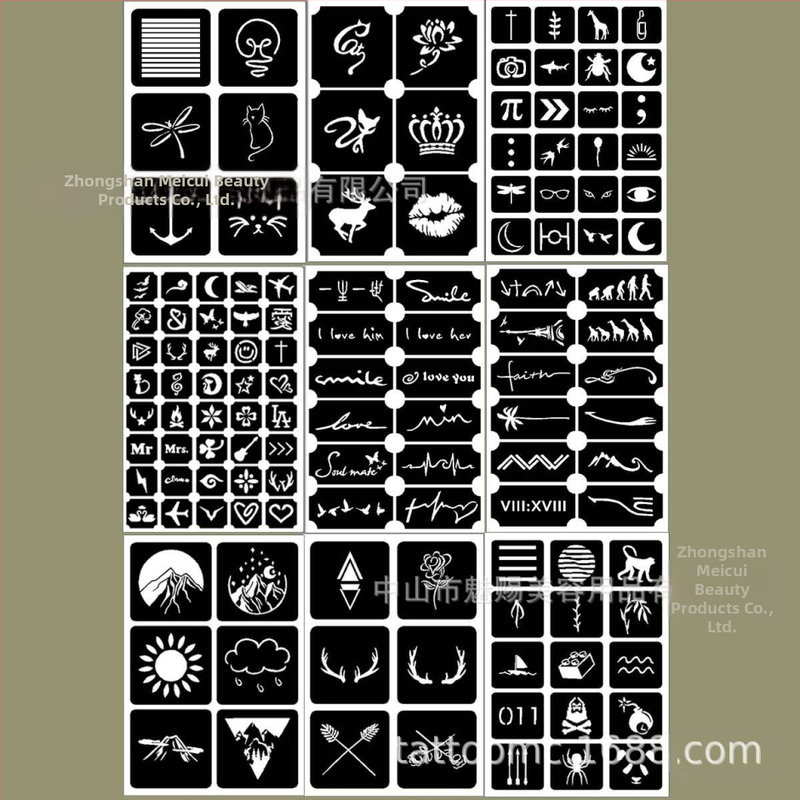 Шаблон за изрязване на трансгранична татуировка, сок от татуировка, къна, помощен шаблон за татуировка „Направи си сам“, версия на стикер