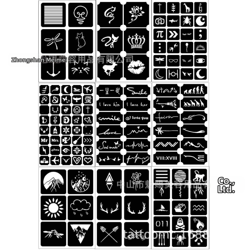 Шаблон за изрязване на трансгранична татуировка, сок от татуировка, къна, помощен шаблон за татуировка „Направи си сам“, версия на стикер