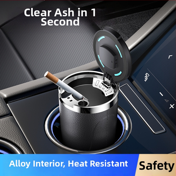 Automobilio peleninė su spalvota LED lempute, auksinė vidinė talpa, vienu mygtuku atidaromas dangtelis, didelės talpos peleninė