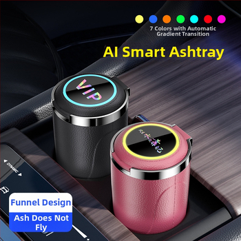 Automobilio peleninė su spalvota LED lempute, auksinė vidinė talpa, vienu mygtuku atidaromas dangtelis, didelės talpos peleninė