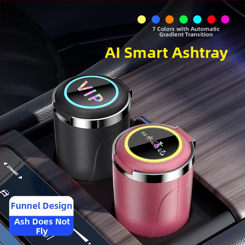 Пепелник за кола с цветна LED светлина, пепелник за кола със златен вътрешен резервоар, отварящ се с един бутон, пепелник с голям капацитет