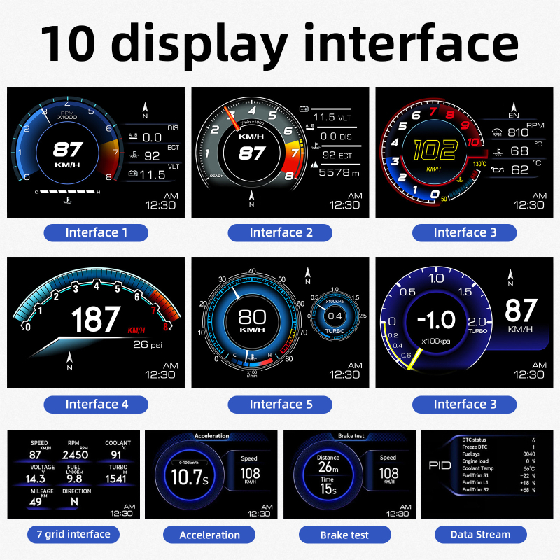 P6 automašīnas OBD daudzfunkcionālais LCD instruments modificēts Head-Up displeja detektors Ap-6 ātruma ūdens temperatūras turbīna