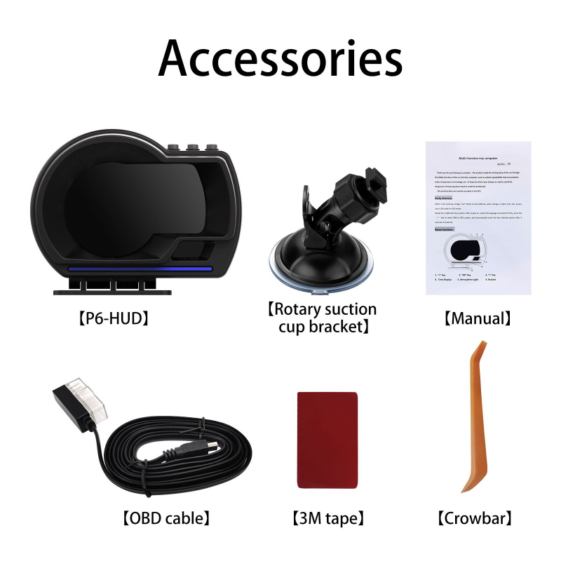 P6 automašīnas OBD daudzfunkcionālais LCD instruments modificēts Head-Up displeja detektors Ap-6 ātruma ūdens temperatūras turbīna