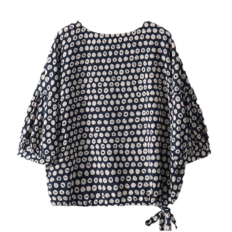 Šilkiniai šilkmedžio spalvos marškiniai moterims apvalia kaklo puse rankovių 2025 m. pavasario ir vasaros prancūziškos mados marginti pūstos rankovės viršūnės baltos spalvos