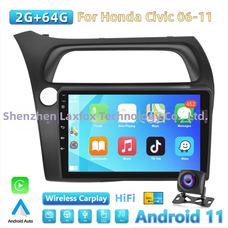 Piemērots Honda Civic 06-11 centrālās vadības liela ekrāna automašīnai ar Carplay modifikāciju, navigāciju, atpakaļgaitas attēla integrāciju