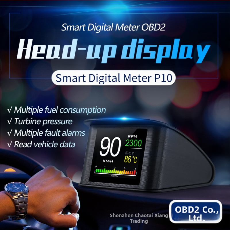 P10 automašīnas viedais HUD Head-Up displejs automašīnas augstas izšķirtspējas OBD pārnēsājamais LCD braukšanas datora displejs