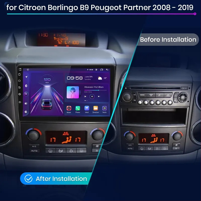Подходящо за Citroen Berlingo B9 2 автомобил с голям екран, Android, GPS навигация „всичко в едно“.