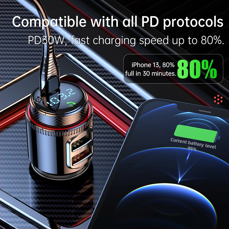 T23 pārrobežu jauns produkts PD30W QC3.0 automašīnas bluetooth mp3 atskaņotājs automašīnas bluetooth brīvroku FM raidītājs