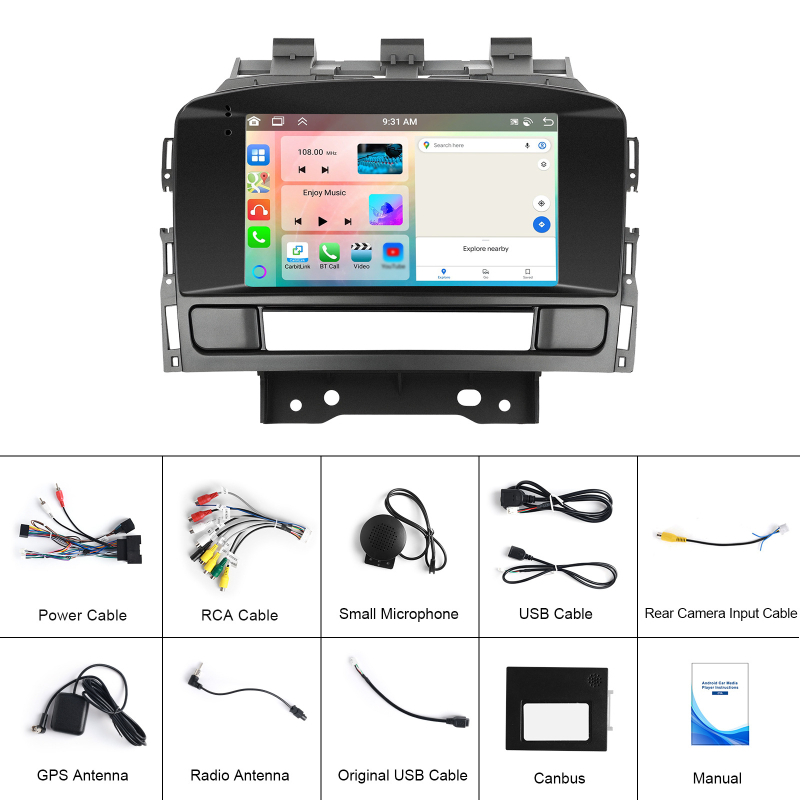 Piemērots Buick Yinglang/Opel Astra J(4 64) liela ekrāna atpakaļgaitas Carplay automašīnas centrālās vadības integrētajai iekārtai