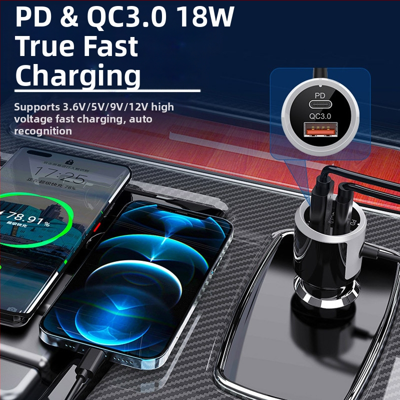 Автомобилна Bluetooth TF карта, качество на звука без загуби, цветна околна светлина, плейър, двупосочно бързо зареждане, 18W напрежение, откриване в реално време