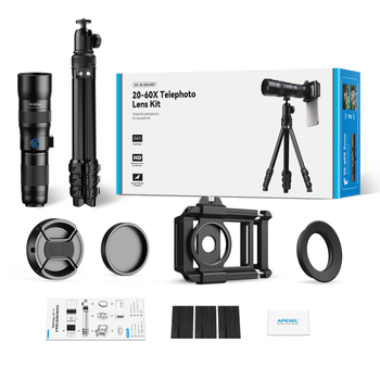 Новият телеобектив за мобилен телефон Apexel 20-60X с висока разделителна способност, вътрешно фокусиране, огледало за наблюдение на луната, концерти и птици на открито