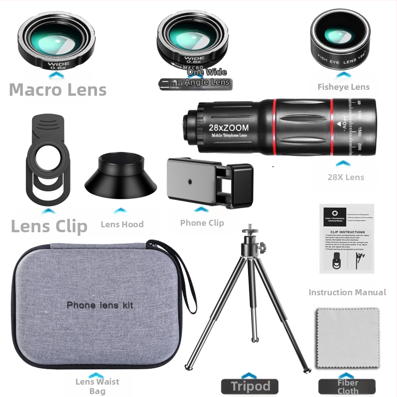 Телескопна глава за мобилен телефон с висока разделителна способност, телеобектив за видео на живо, концерт, риболов, широкоъгълен макро обектив с висока мощност