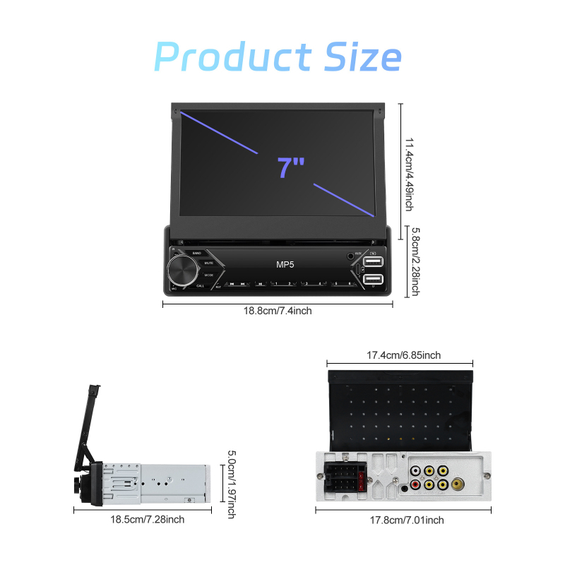 7 collu horizontāls ekrāns ar vadu CarPlay/teleskopisku ekrānu, universāls MP5 atskaņotājs, atpakaļgaitas automašīnas centrālās vadības integrēta iekārta
