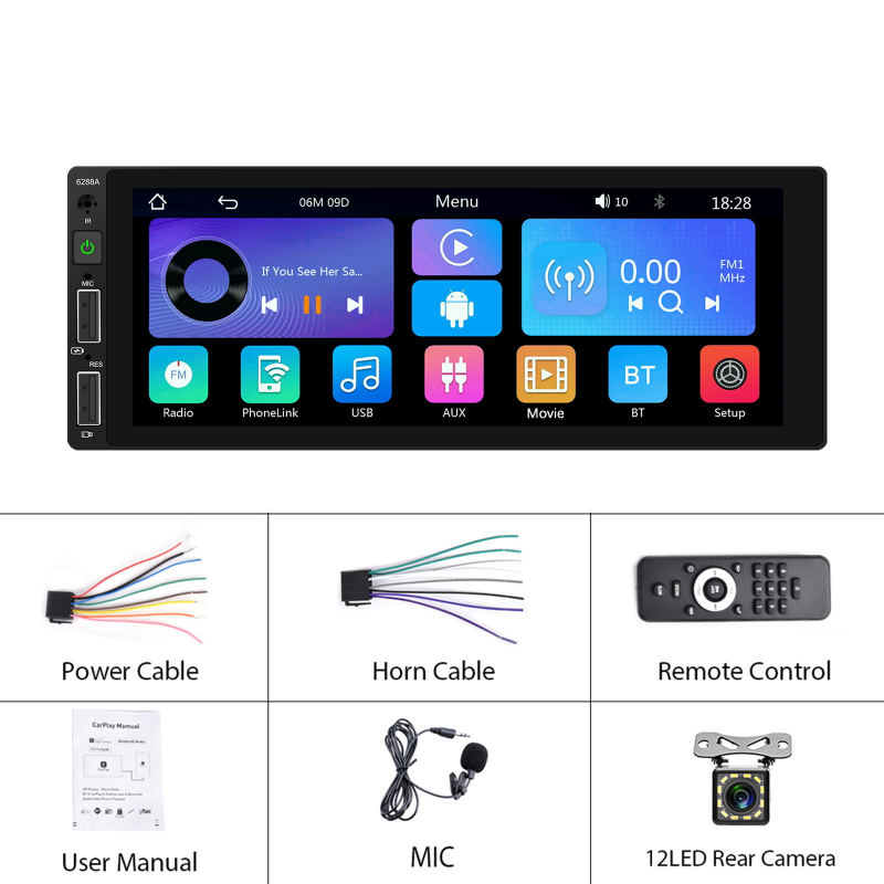 Universāls 6,86 collu MP5 atskaņotājs ar vienu pogu un bezvadu Carplay funkciju, automašīnas centrālās vadības viss vienā ierīcē