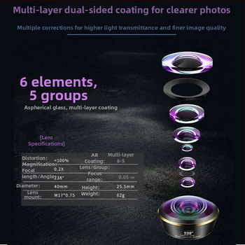 Tvornica veleprodaje leća za mobilne telefone 238 visoke razlučivosti velikog kuta cijelog zaslona riblje oko leća kopča za telefon cijelog zaslona riblje oko