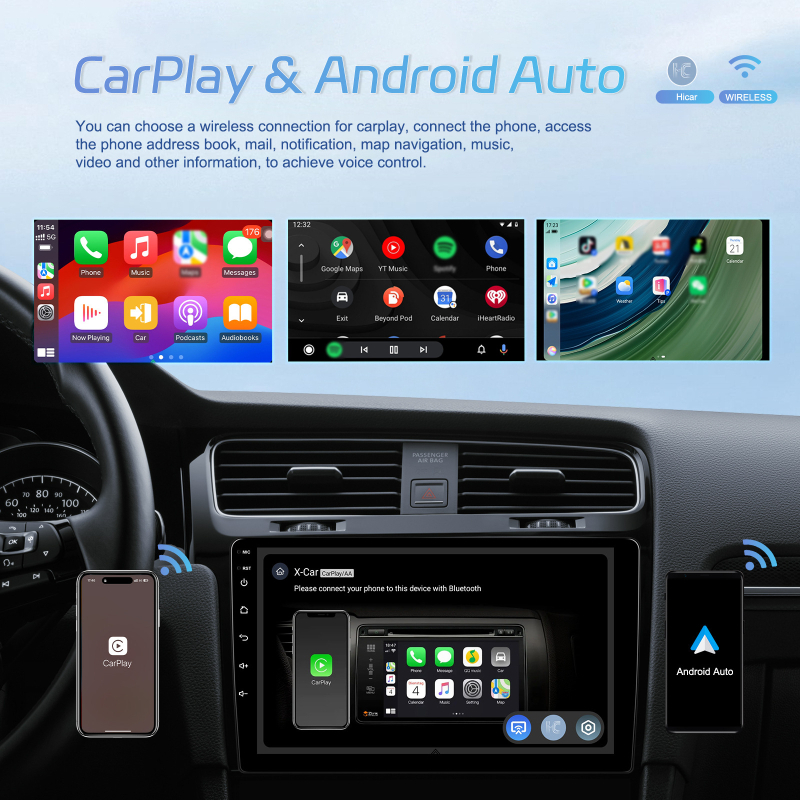 7/9/10,1 collu Android 15 dubultā muca universāls 4 64 Bluetooth bezvadu Carplay automašīnas navigācijas centrālā vadība