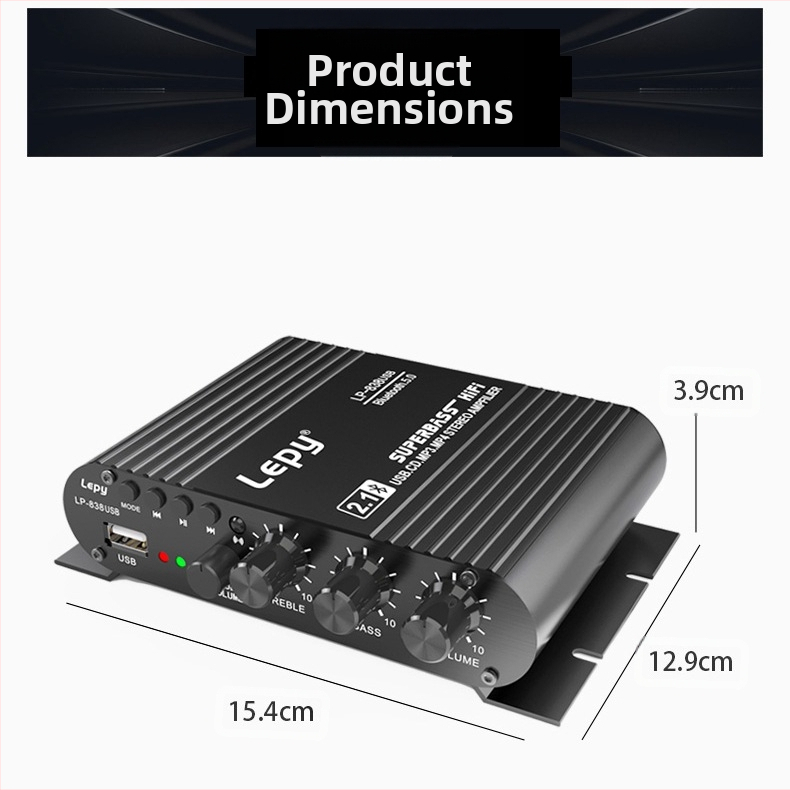 Lepy838Usb Bluetooth субуфер усилвател на мощност компютър 12V автомобил домашен усилвател на мощност U диск музика без загуби